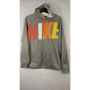 nike therma fit pullover hoodie Cooor Striped Large Nike Logo Thumbholes Gray L